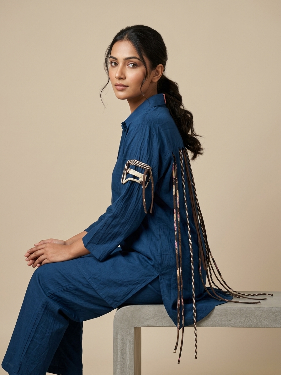 Indigo Artisan Corded Tunic Set