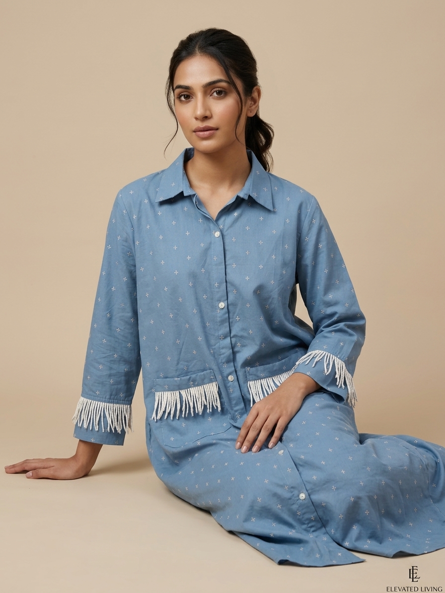 Azure Wanderlust Fringed Tunic