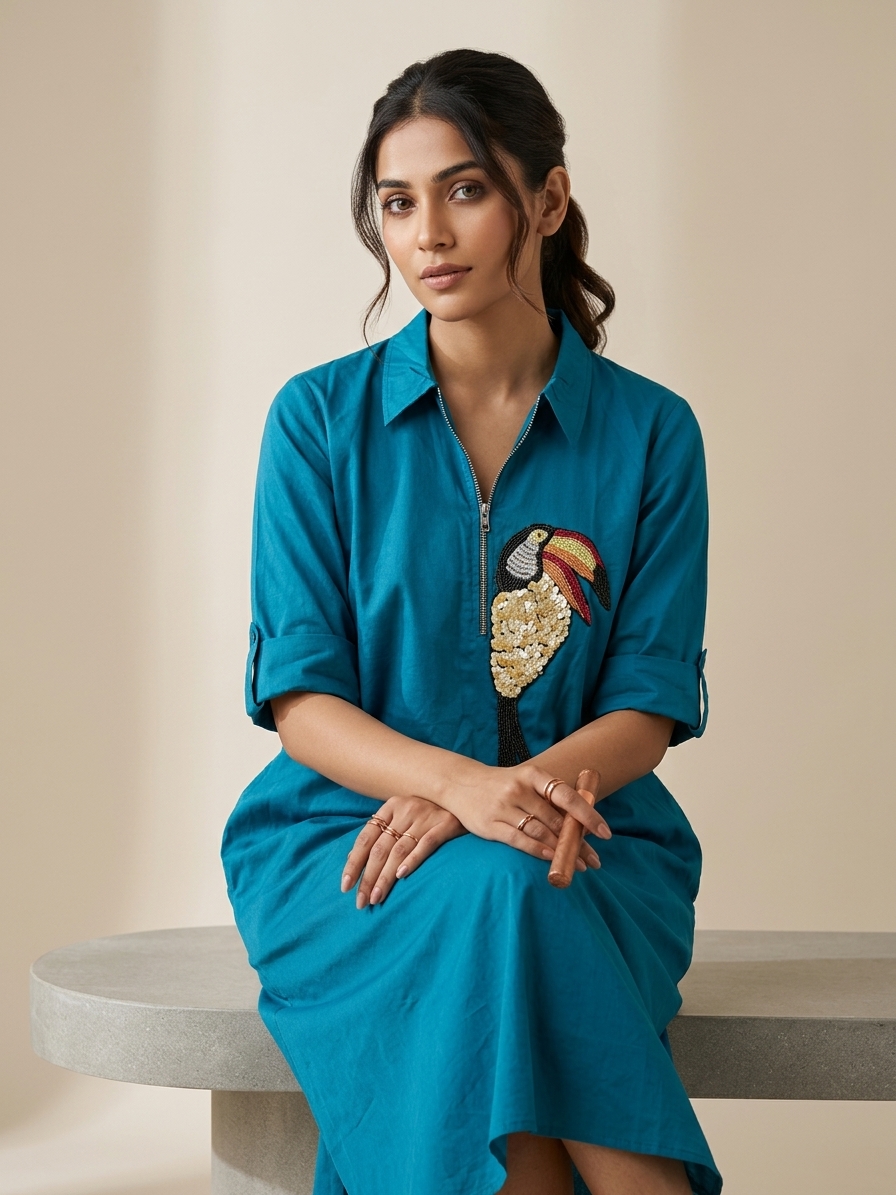 Azure Toucan Embellished Tunic