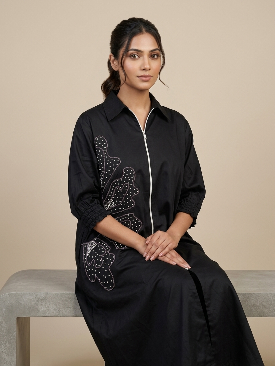 Midnight Bloom Embroidered Tunic