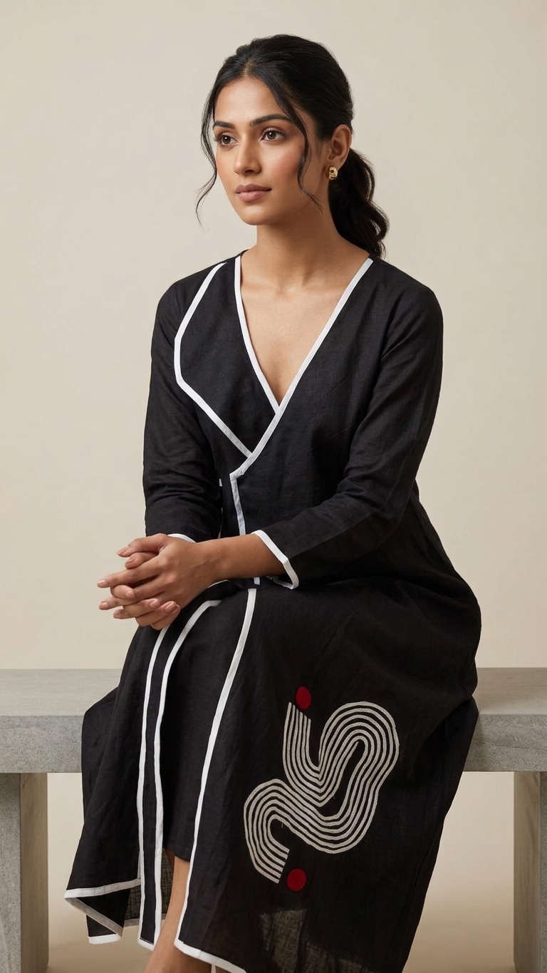 Midnight Contrast Angrakha Tunic